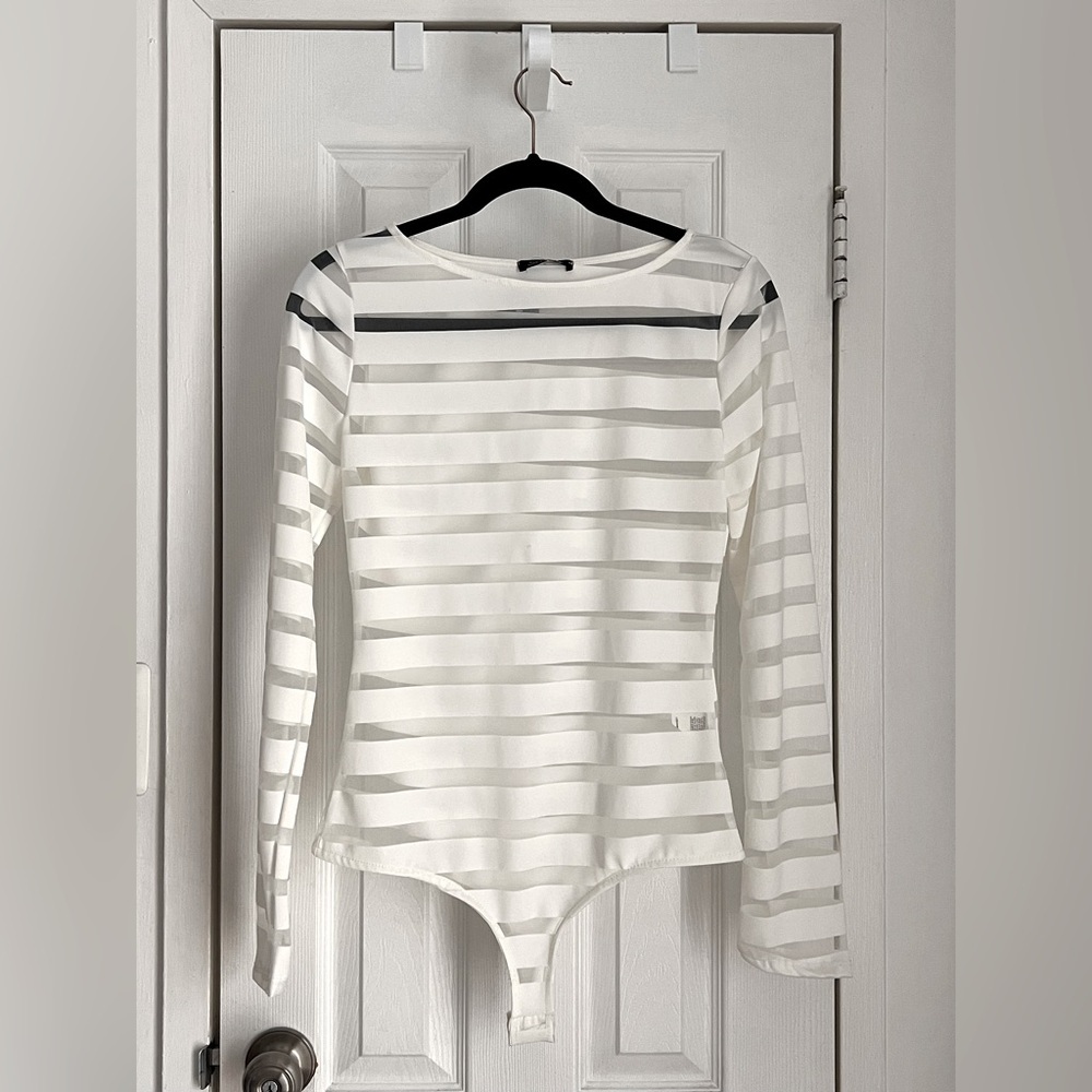 Women’s Sheer Stripe Bodysuit Top Size Large NWOT Night Out